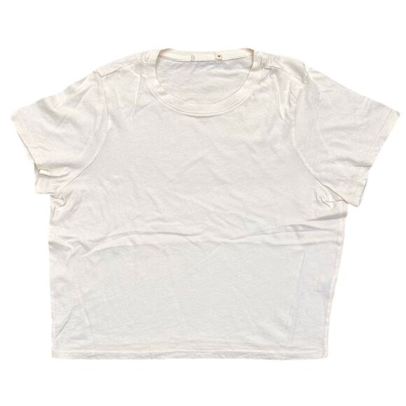 Marine Layer Women's Easy Crew Cropped Boxy T-Shirt Tee in Cream - Picture 1 of 3